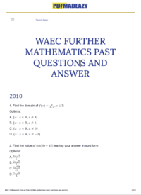 waec further maths past questions and answer